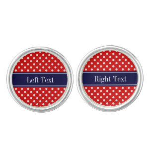 Red White Polka Dots Navy Blue Ribbon Monogram Cufflinks