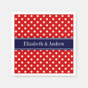 Red White Polka Dots Navy Blue Ribbon Monogram Paper Napkins
