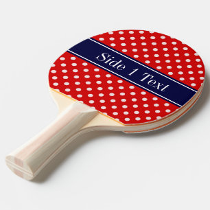 Red White Polka Dots Navy Blue Ribbon Monogram Ping-Pong Paddle