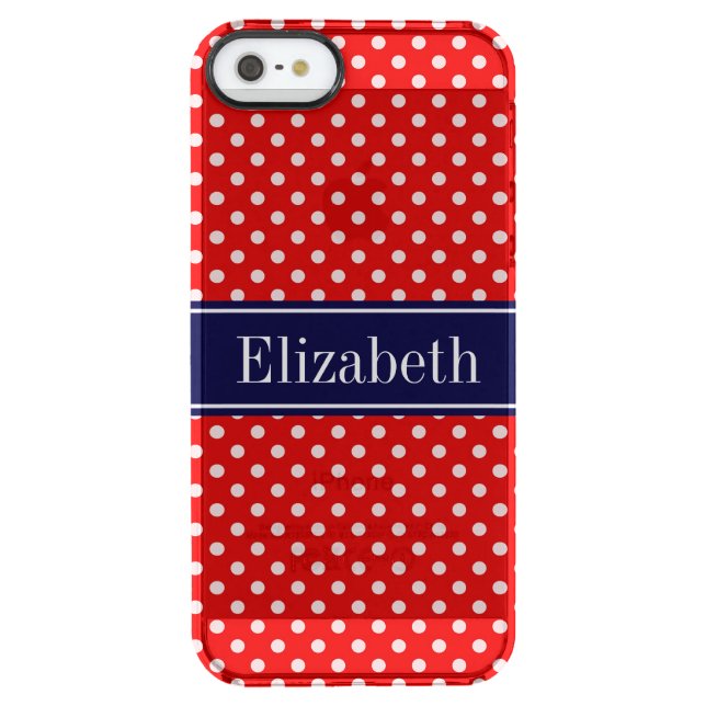 Red White Polka Dots Navy Blue Ribbon Monogram Uncommon iPhone Case (Back)