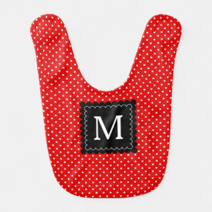 Red White Polka Dots Pattern Black Monogram Design Baby Bib