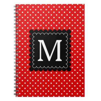 Red White Polka Dots Pattern Black Monogram Design Notebook by VintageDesignsShop at Zazzle