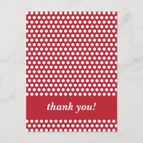 Red  white polka dots pattern thank you postcard