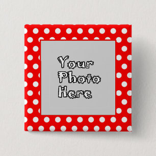 Red & White Polka Dots Photo Frame Pinback Button