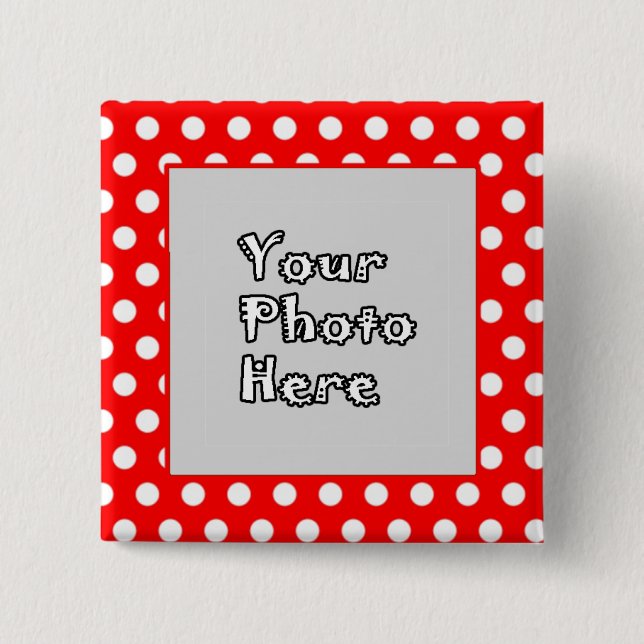 Red & White Polka Dots Photo Frame Pinback Button (Front)