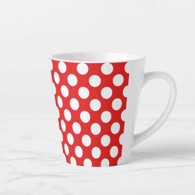 Red White Polka Dots Retro Pattern Design Latte Mug (Right)
