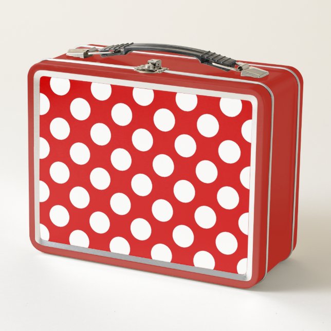 Red White Polka Dots Retro Pattern Metal Lunch Box (Front)