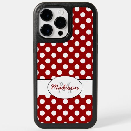 Red White Polka Dots Retro Pattern Monogram Otterbox Iphone 14 Pro Max