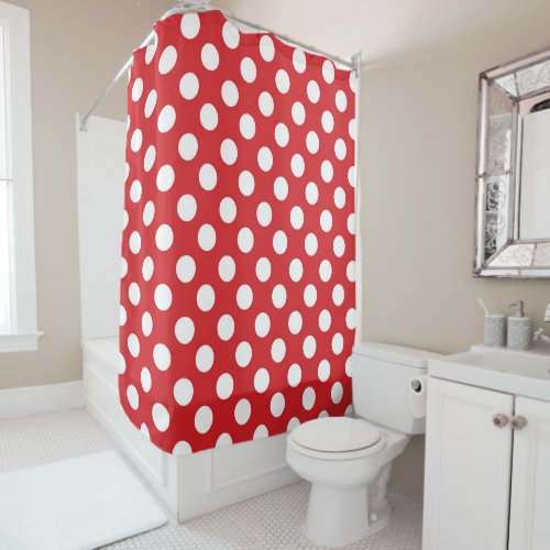 Red  White Polka Dots Shower Curtain