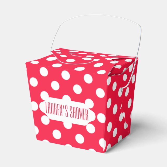 Red & white polka dots takeout favor box (Front Side)