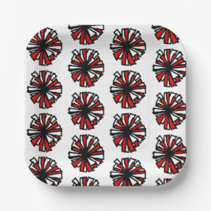 Red White Pom Paper Plate