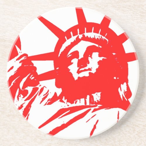 Red  White Pop Art Lady Liberty Drink Coaster