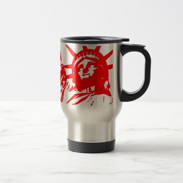 Red & White Pop Art Lady Liberty Travel Mug (Right)
