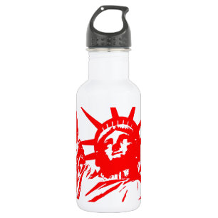 Red & White Pop Art Lady Liberty Water Bottle