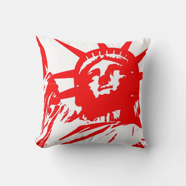 Red White Pop Art Statue of Liberty Throw Pillow (Front)