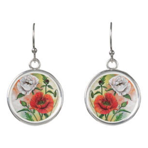Red White Poppies Earrings Flowers