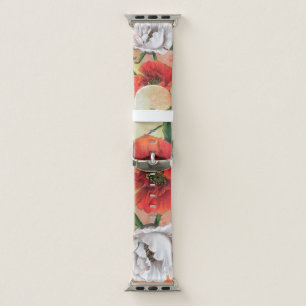 Red White Poppies Flowers Apple Watch Band