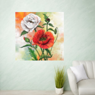 Red White Poppies Original Painting Wall Decal