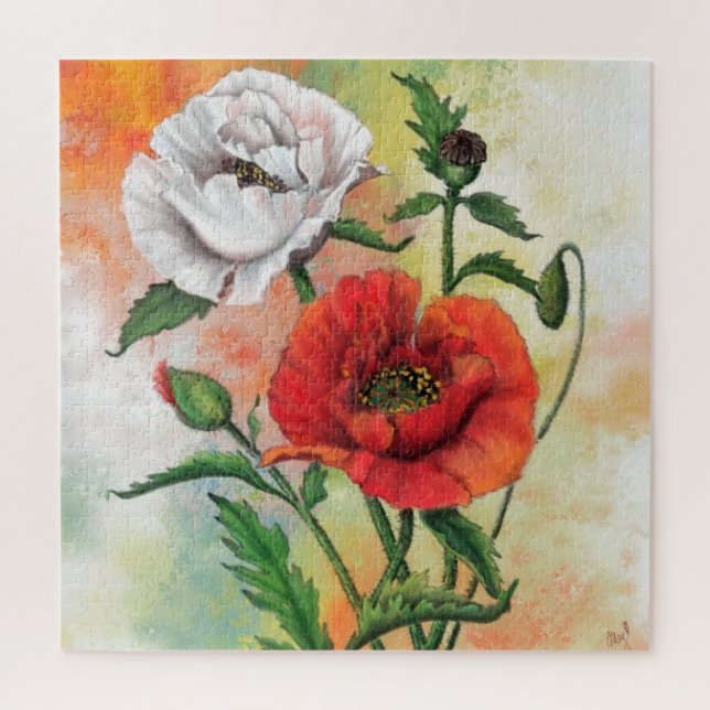 Red White Poppies Puzzle - Beautiful Flowers (Vertical)