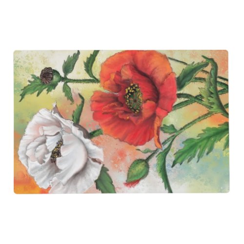 Red White Poppies Table Placemat Flowers