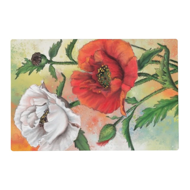 Red White Poppies Table Placemat Flowers (Front)