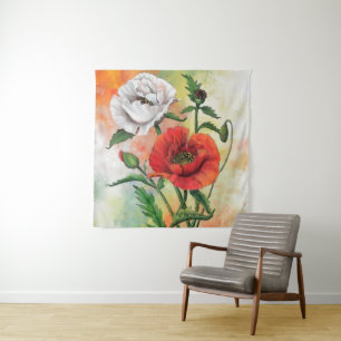 Red White Poppies Tapestry