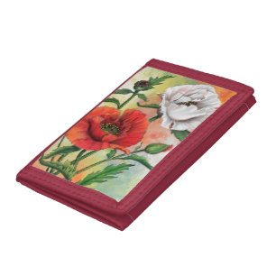 Red White Poppies Trifold Wallet Flowers