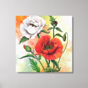 Red White Poppy Canvas Print