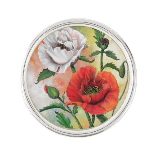 Red White Poppy Lapel Pin _ Painting