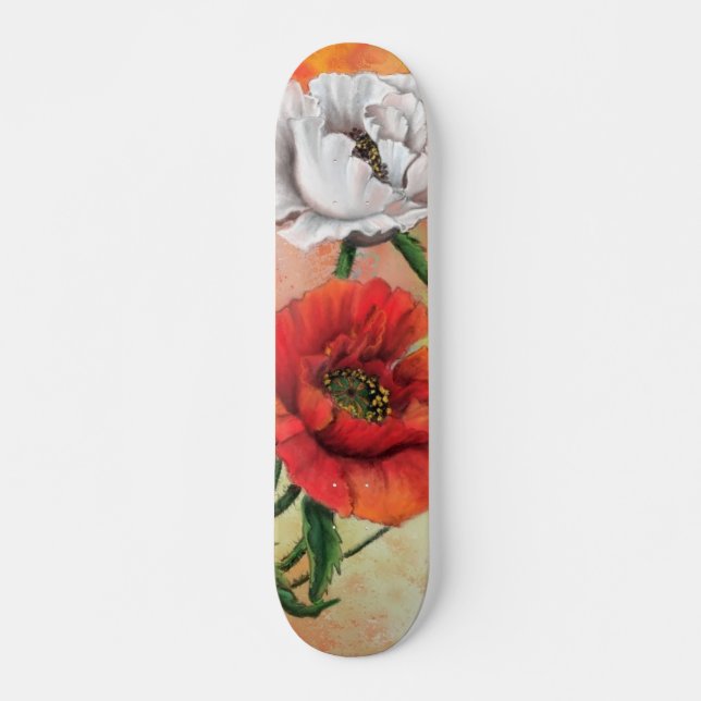 Red White Poppy Skateboard Flowers (Front)