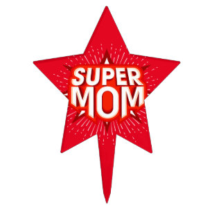 Red White Powerful Super Mom Cake Topper