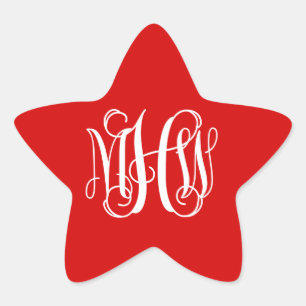 Red White Preppy Vine Script Monogram DIY BG Star Sticker