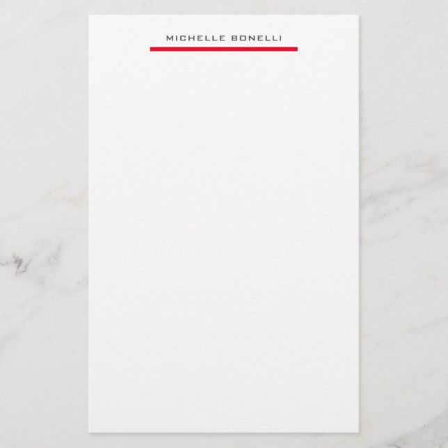 Red White Professional Plain Simple Minimalist Stationery (Front)