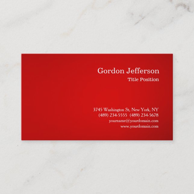 Red White Professional Simple Modern Plain Business Card (Front)