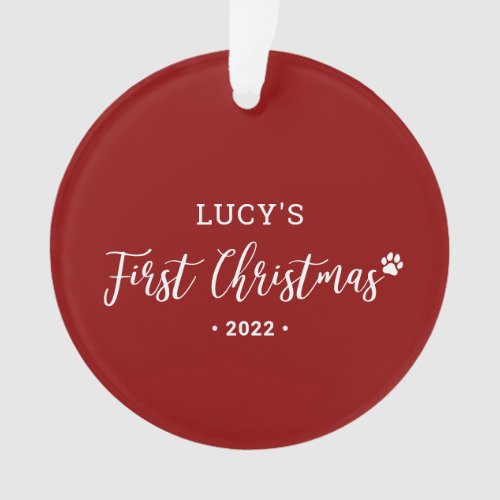 Red  White Puppy Dog First Christmas Photo Ornament