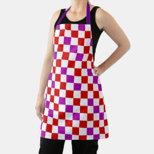 Red White Purple Checkered Pattern Design Apron