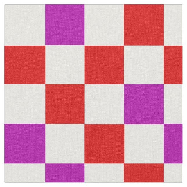 Red White Purple Checkered Pattern Design  Fabric (Close Up)