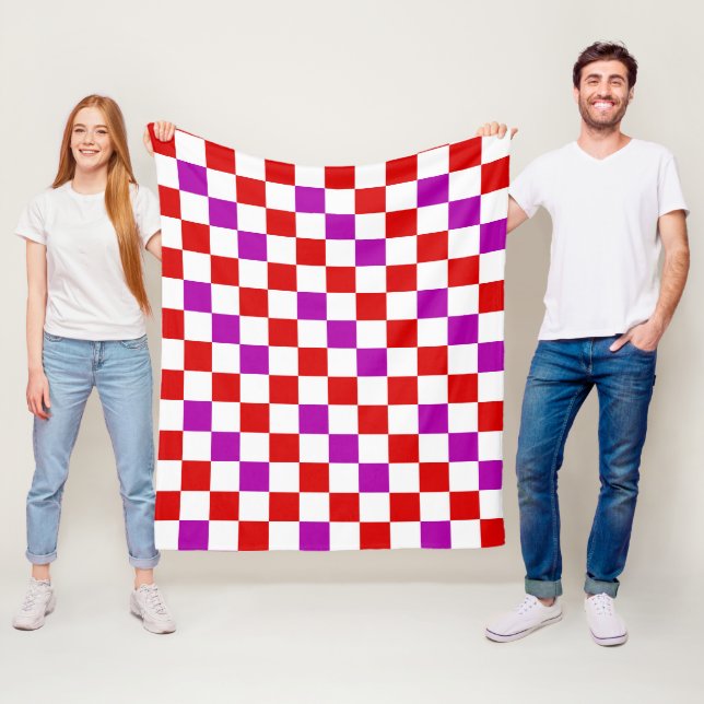 Red White Purple Checkered Pattern Design  Fleece Blanket (In Situ)