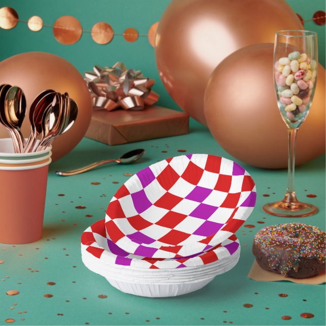 Red White Purple Checkered Pattern Design  Paper Bowls (Multi)