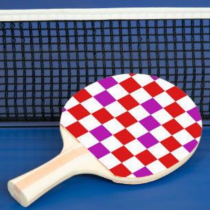 Red White Purple Checkered Pattern Design  Ping Pong Paddle