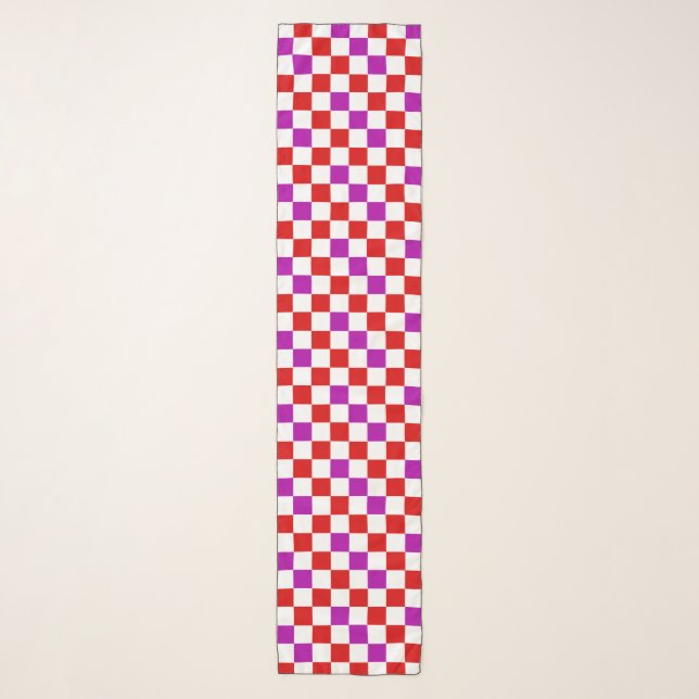 Red White Purple Checkered Pattern Design  Scarf (Front)