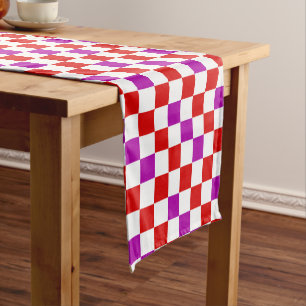 Red White Purple Checkered Pattern Design Short Table Runner