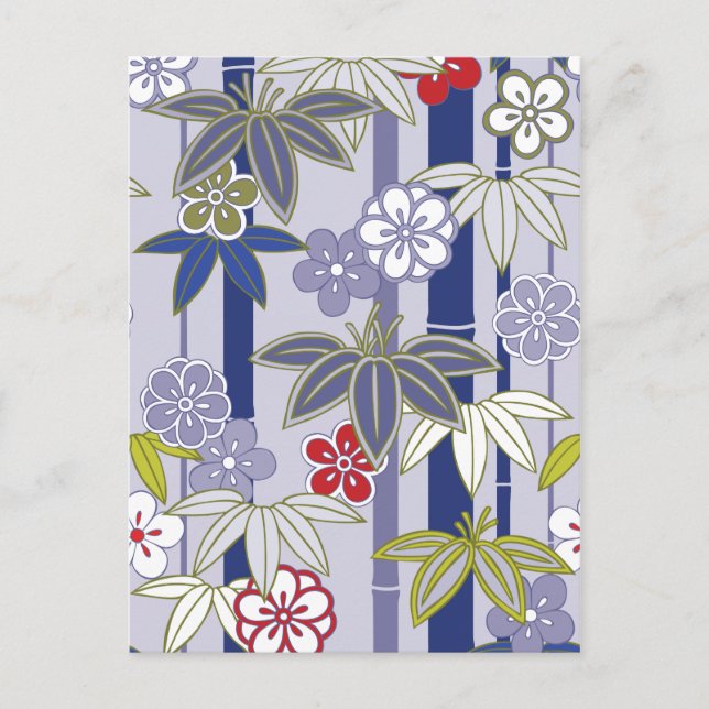 Red White Purple Floral Japanese Kimono Pattern Postcard (Front)