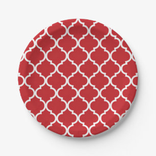 Red White Quatrefoil Paper Plates