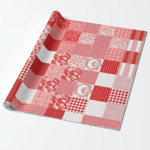 Red White Quilted Danish Star Squares Wrapping Paper