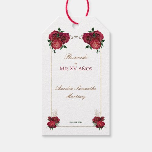 Red White Quinceaera Recuerdo Gift Tag