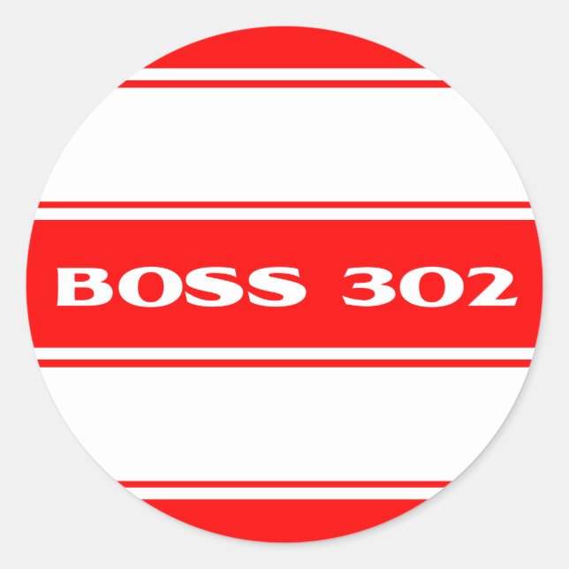 Red White Race Stripes Boss 302 Motor Sticker (Front)
