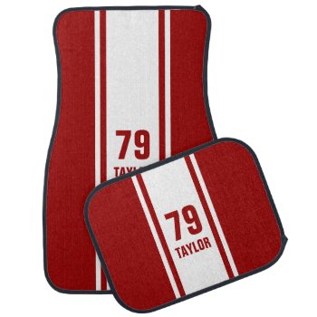 Red & White Racer Monogram Stripe Car Mats by EnduringMoments at Zazzle