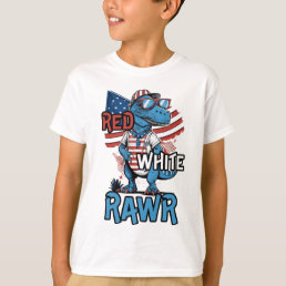RED WHITE RAWR Patriotic Cool Dinosaur T-Shirt