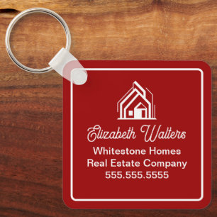 Red White Real Estate Company Custom Realtor Keychain